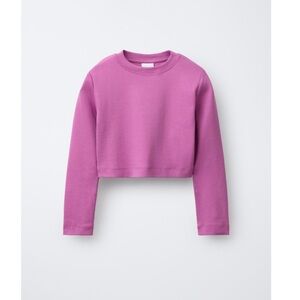 Zara Girls Cropped Crewneck Sweatshirt - Magenta Pink